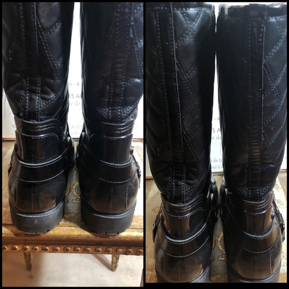 SZ 8-STUART WEITZMAN BLACK CHUNK HEEL QUILTED HEEL BOOTS - Picture 15 of 16